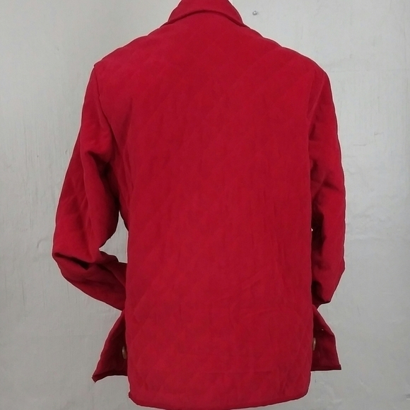 David Brooks Red Quilted Faux Suede Point Collar Long Sleeve Button Up Jacket - Picture 5 of 8